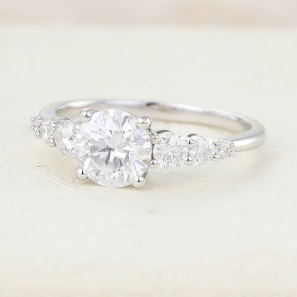0.88 CT Round Shaped Moissanite Engagement Ring In Cluster Design