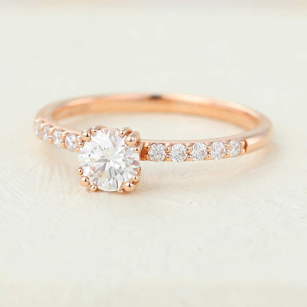 0.41 CT Round Pave Moissanite Engagement Ring