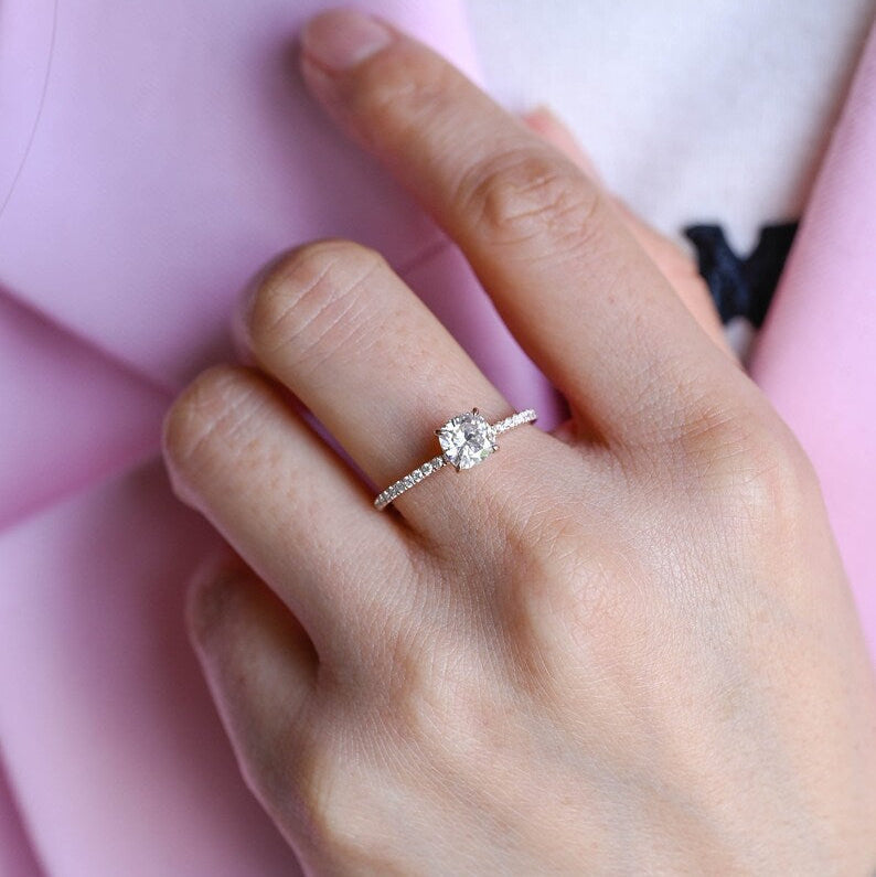 2.0 CT Cushion Pave Moissanite Engagement Ring
