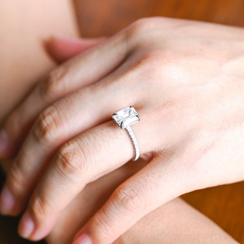 2.0 CT Emerald Pave Moissanite Engagement Ring