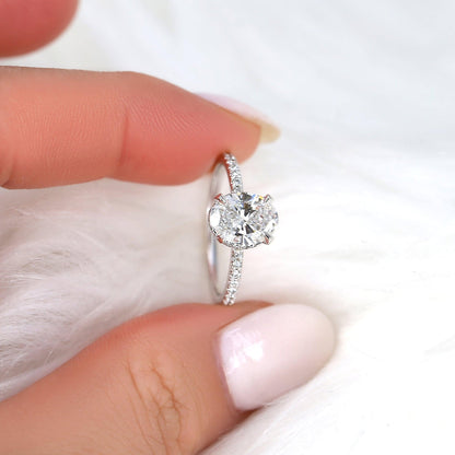 1.5 CT Oval Hidden Halo & Pave Moissanite Engagement Ring
