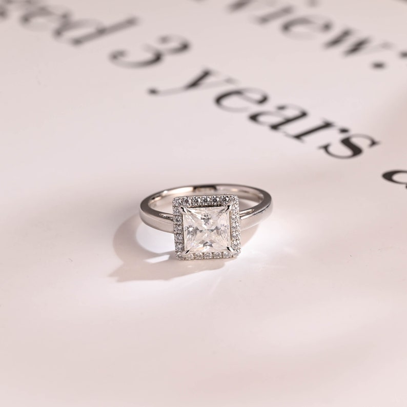 2.0 CT Princess Halo Moissanite Engagement Ring
