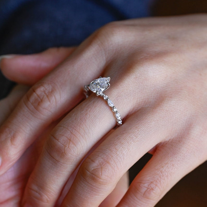 2.0 CT Pear Pave Moissanite Engagement Ring
