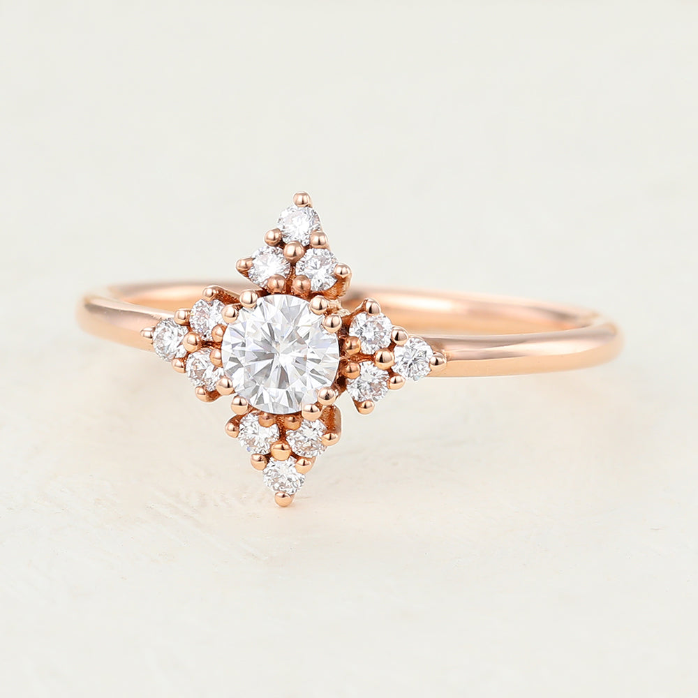 0.22 CT Round Shaped Moissanite Engagement Ring In Cluster Design