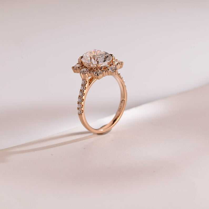 2.0 CT Oval Pave & Halo Moissanite Engagement Ring