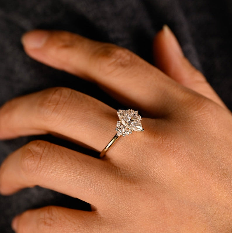 2.0 CT Marquise Cluster Moissanite Engagement Ring