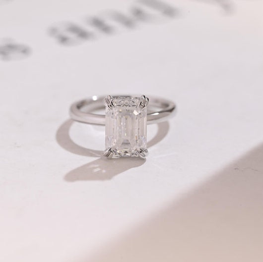 2.0 CT Hidden Halo Emerald Moissanite Engagement Ring
