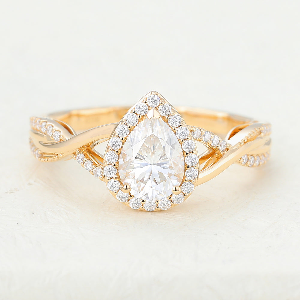 0.43 CT Pear Shaped Moissanite Engagement Ring In Halo Design