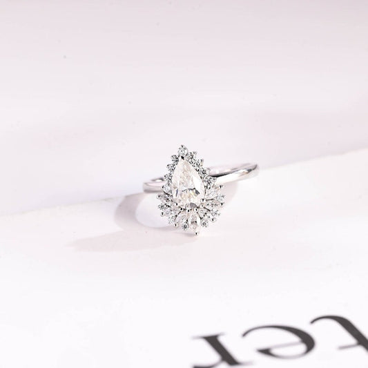 2.0 CT Pear Cluster Moissanite Engagement Ring
