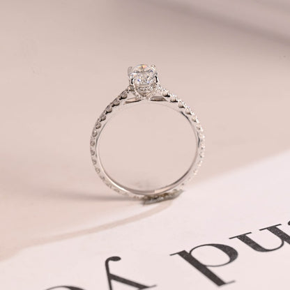 2.0 CT Oval Pave Moissanite Engagement Ring