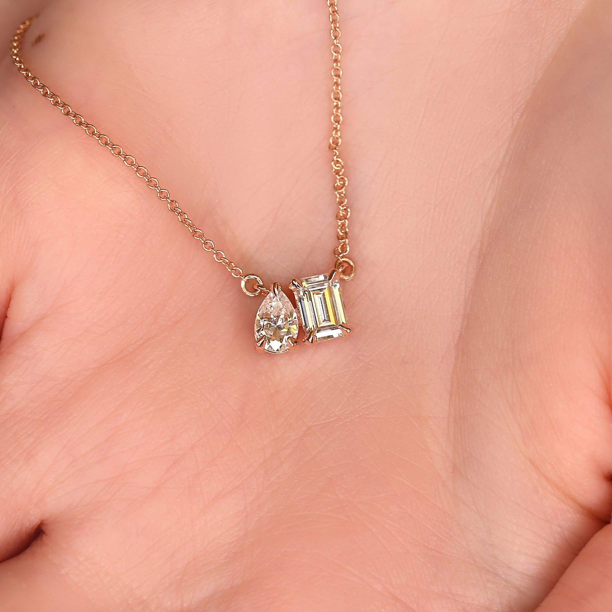 0.5 TCW Pear & Emerald Moissanite Two Stone Necklace