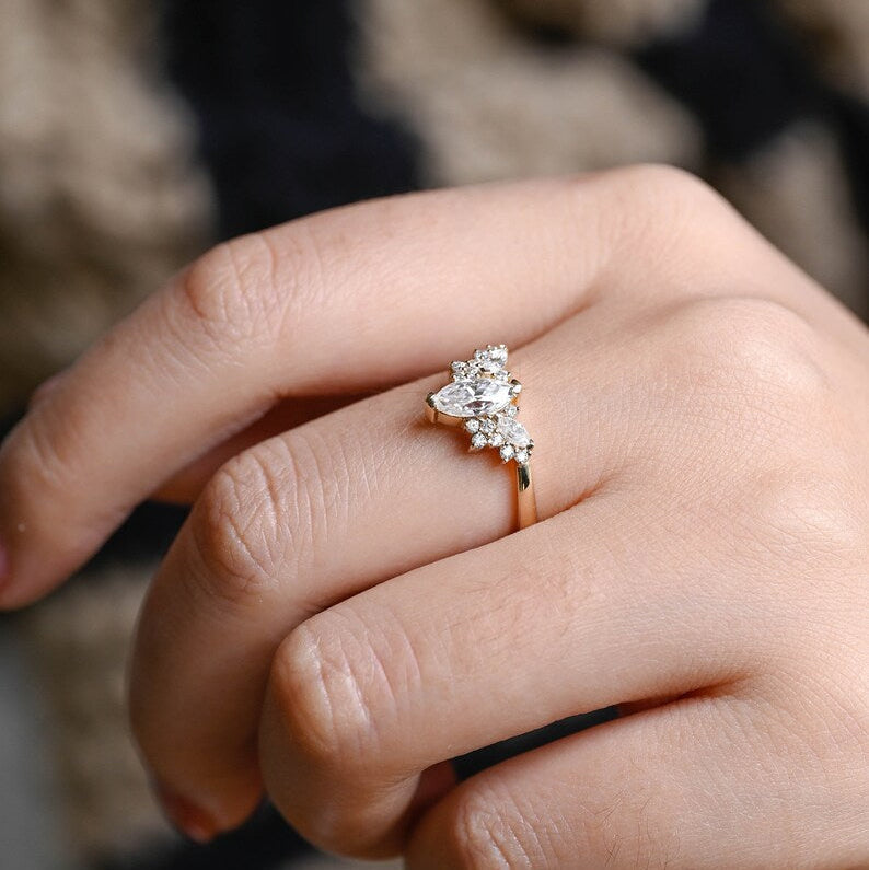 2.0 CT Marquise Cluster Moissanite Engagement Ring