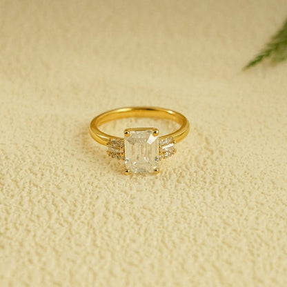 2.0 CT Emerald Cluster Moissanite Engagement Ring