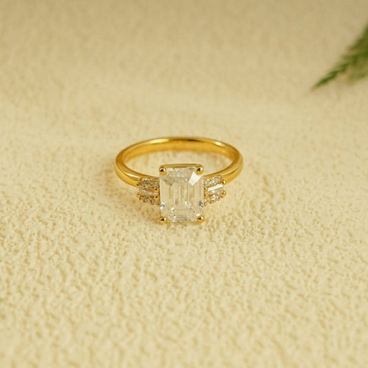 2.0 CT Emerald Cluster Moissanite Engagement Ring