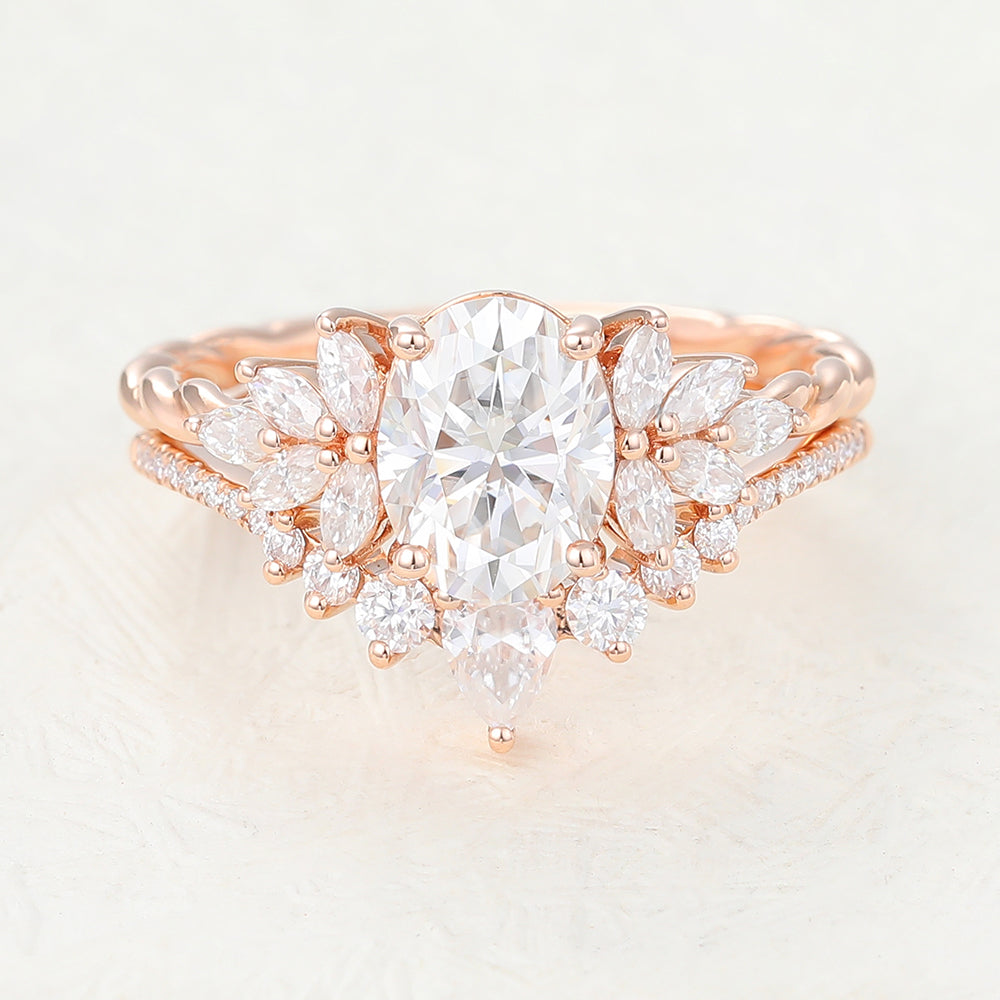 1.33 CT Oval Cluster Moissanite Bridal Set