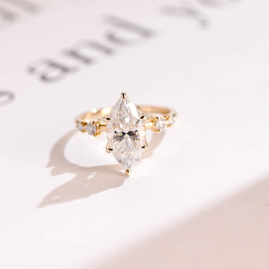 2.0 CT Marquise Pave Moissanite Engagement Ring