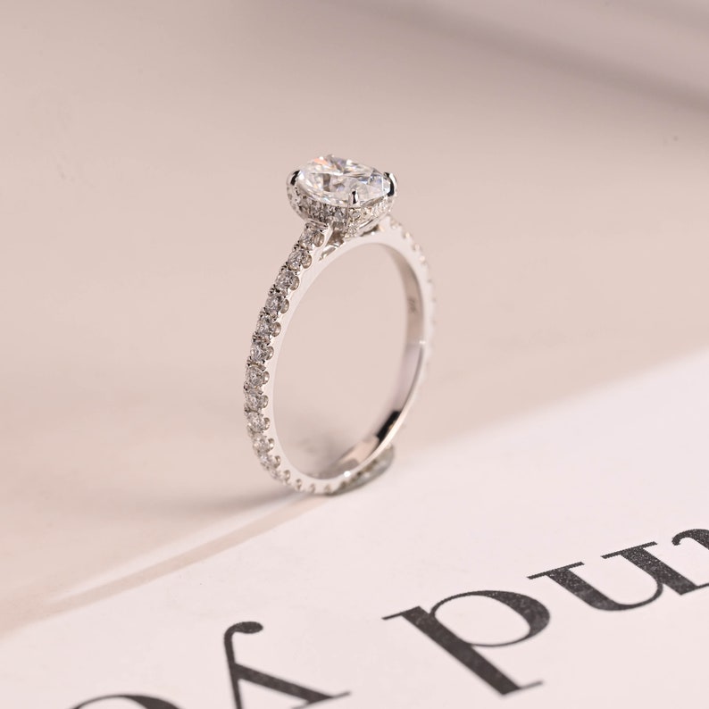 2.0 CT Oval Pave Moissanite Engagement Ring