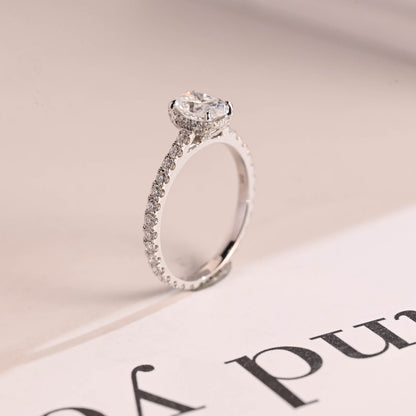 2.0 CT Oval Pave Moissanite Engagement Ring