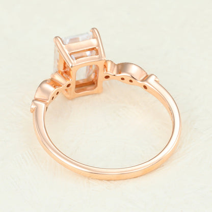 1.6 CT Emerald Shaped Moissanite Engagement Ring In Pave Design