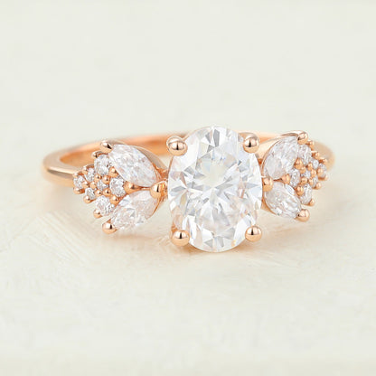 1.33 CT Oval Shaped Moissanite Engagement Ring In Cluster Design