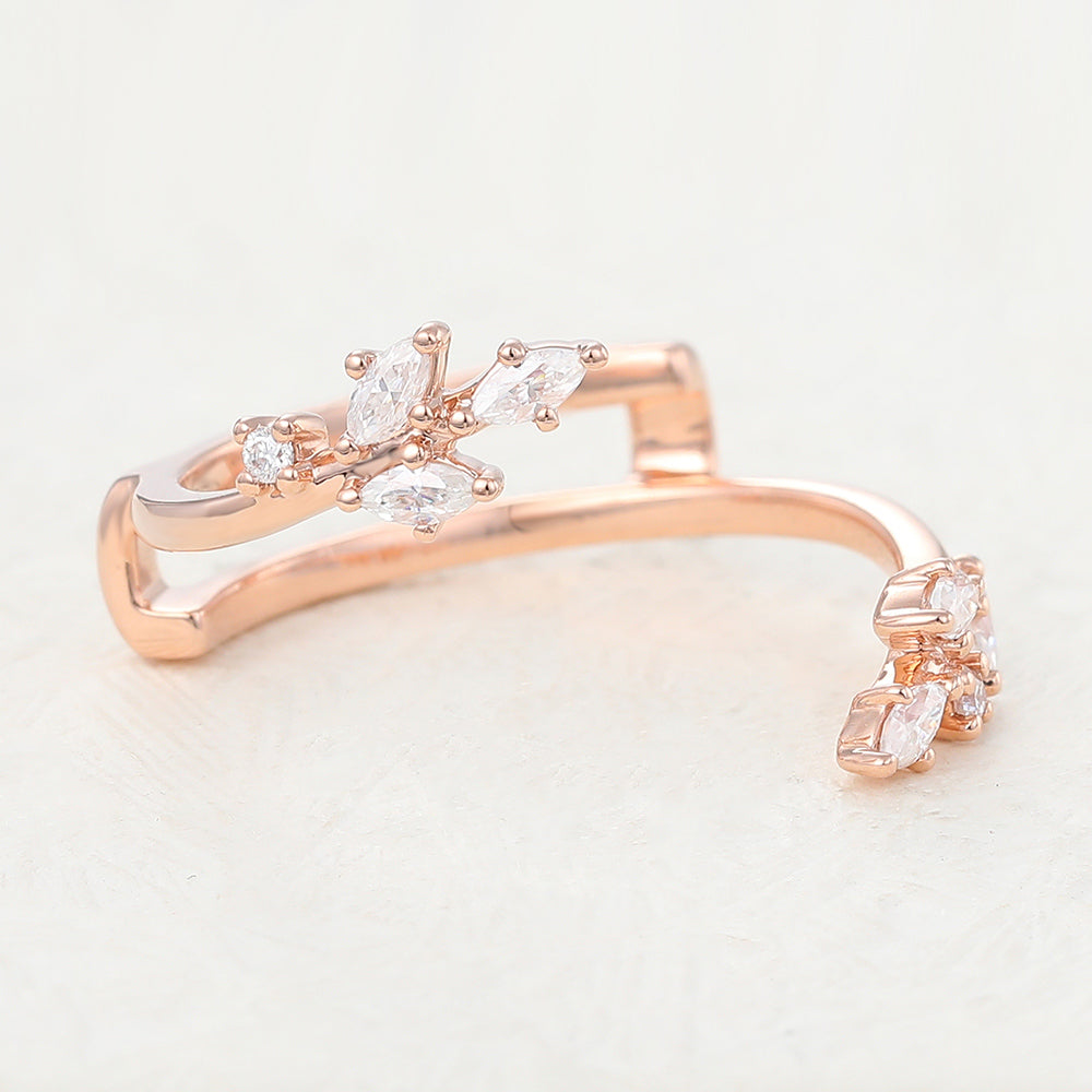 0.26 TCW Marquise & Round Twig Style Moissanite Wedding Band