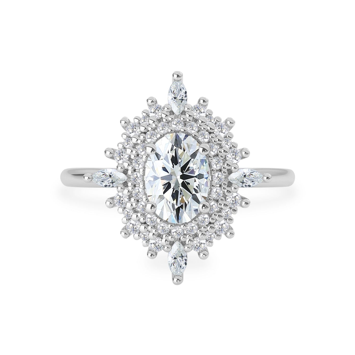 0.75 CT Oval Moissanite Cluster Halo Engagement Ring - farrellouise