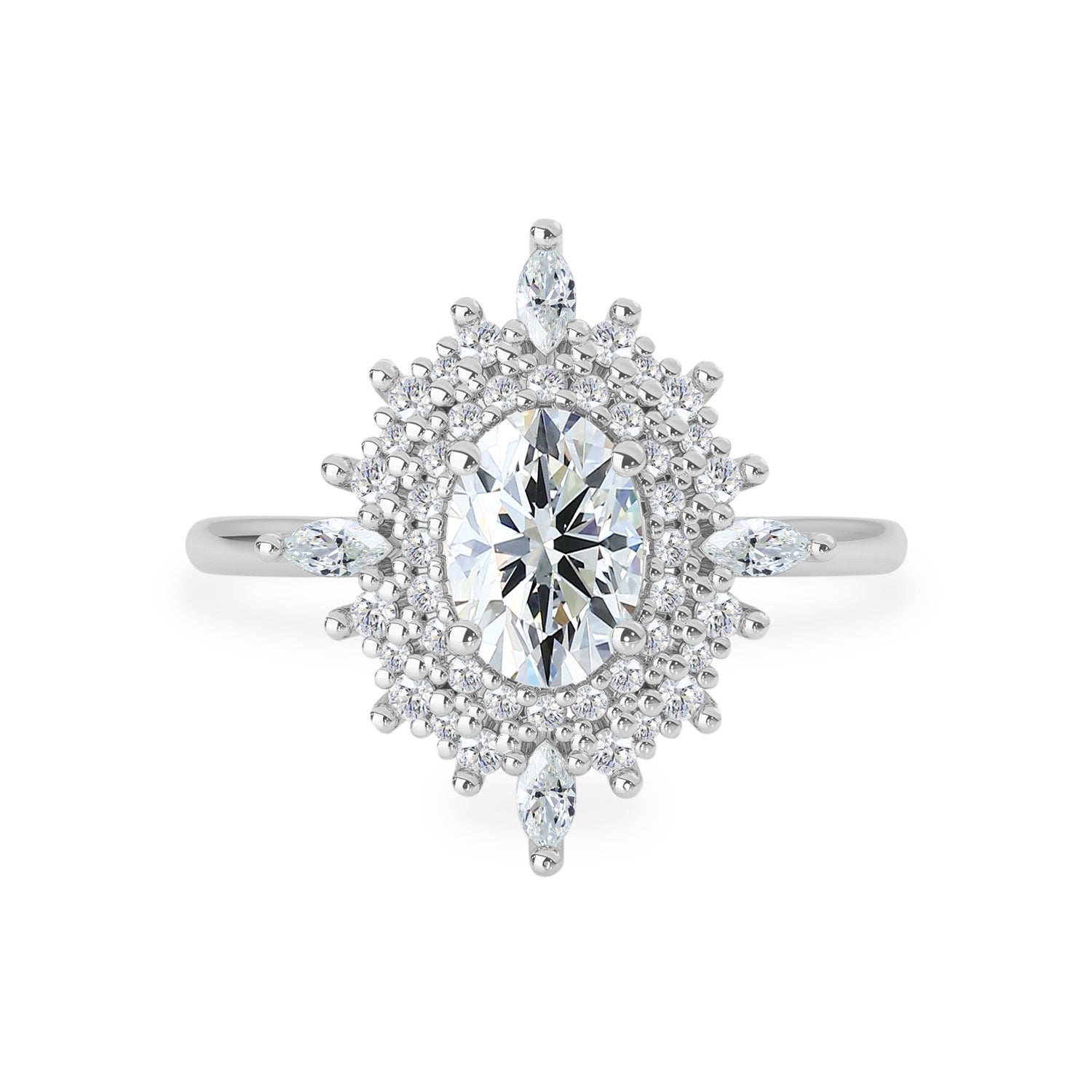 0.75 CT Oval Moissanite Cluster Halo Engagement Ring - farrellouise