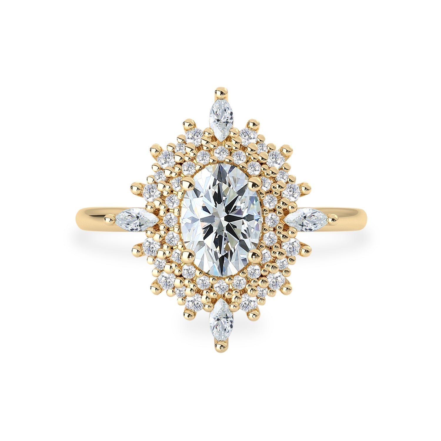 0.75 CT Oval Moissanite Cluster Halo Engagement Ring - farrellouise