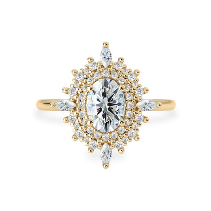 0.75 CT Oval Moissanite Cluster Halo Engagement Ring - farrellouise