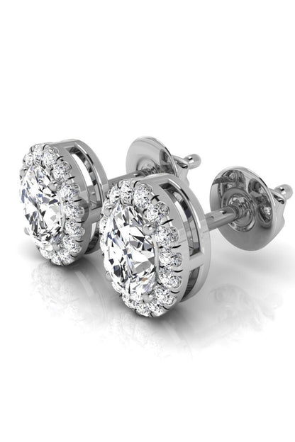 1.76 TCW Oval Cut Halo Stud Moissanite Earrings