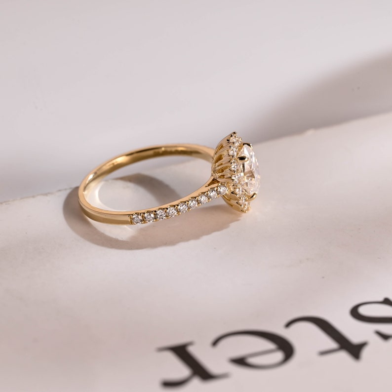 2.0 CT Oval Halo & Pave Moissanite Engagement Ring