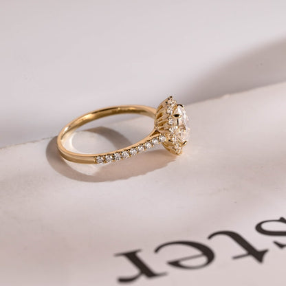 2.0 CT Oval Halo & Pave Moissanite Engagement Ring