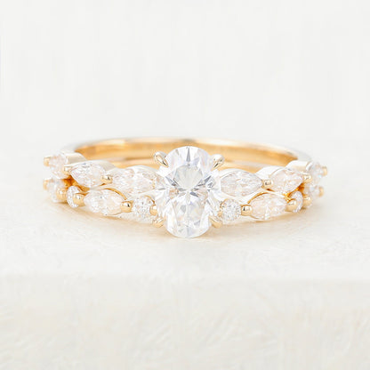 0.84 CT Oval Pave Moissanite Bridal Set