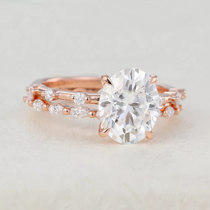 3 CT Oval Pave Moissanite Bridal Set