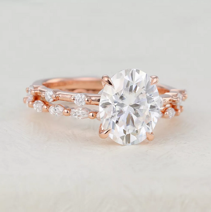 3 CT Oval Pave Moissanite Bridal Set