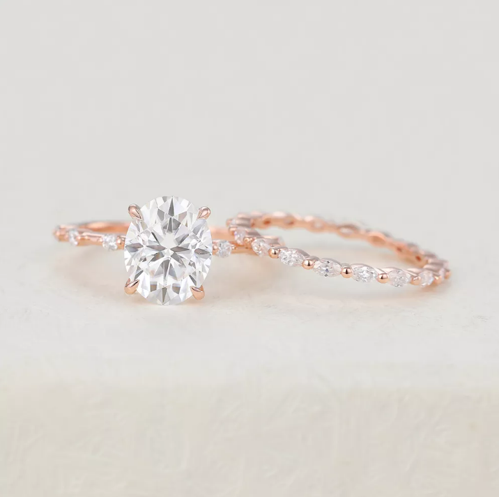 3 CT Oval Pave Moissanite Bridal Set
