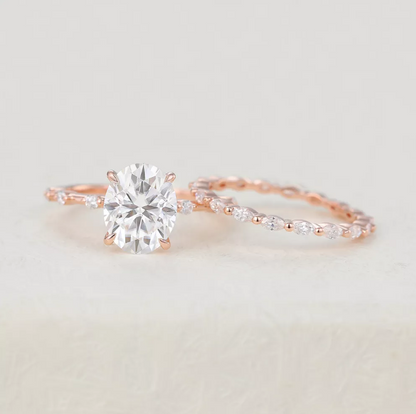 3 CT Oval Pave Moissanite Bridal Set