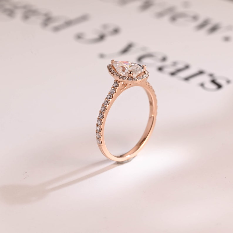 2.0 CT Pear Pave & Halo Moissanite Engagement Ring