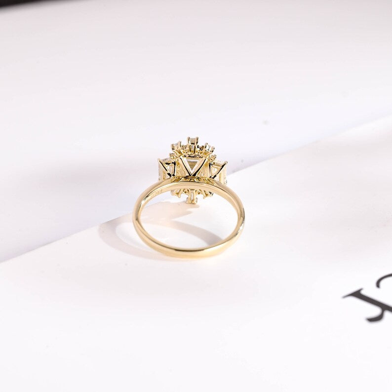 2.0 CT Emerald Cluster Moissanite Engagement Ring