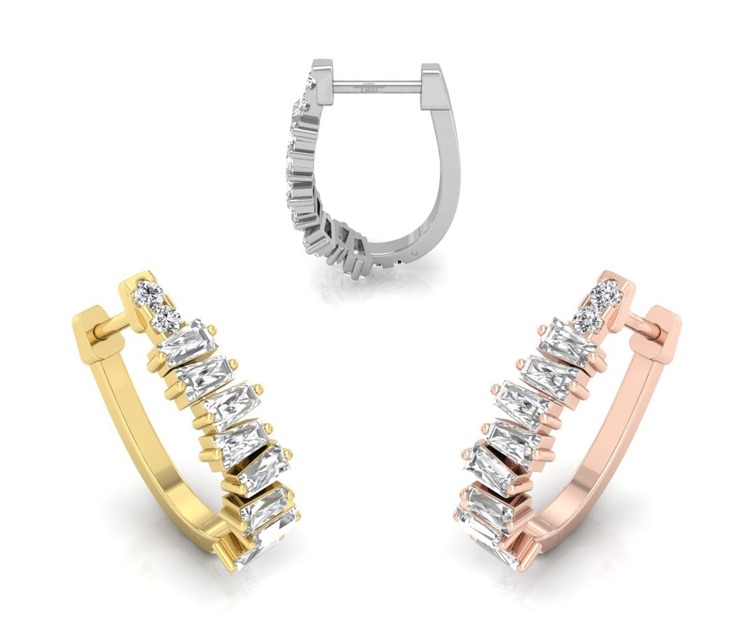 1 TCW Baguette Cut Multi Stone Hoop Moissanite Earrings