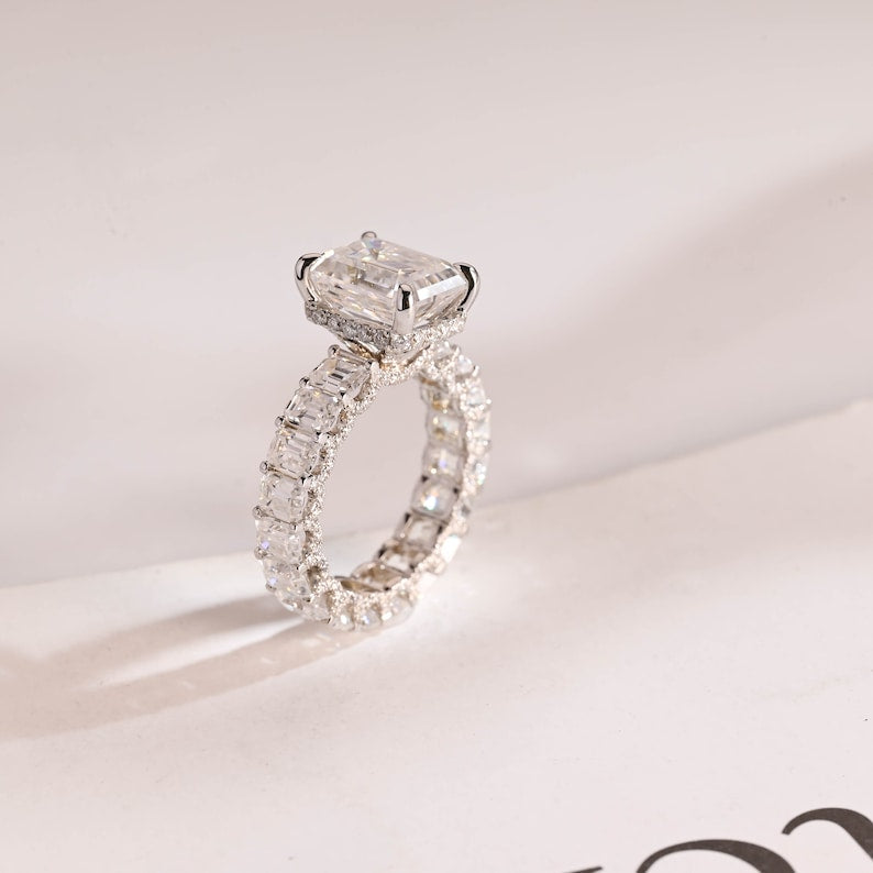 2.0 CT Emerald Pave Moissanite Engagement Ring