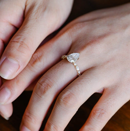 2.0 CT Pear Pave Moissanite Engagement Ring