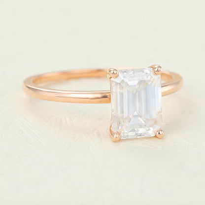 1.6 CT Emerald Shaped Moissanite Engagement Ring In Solitaire Design