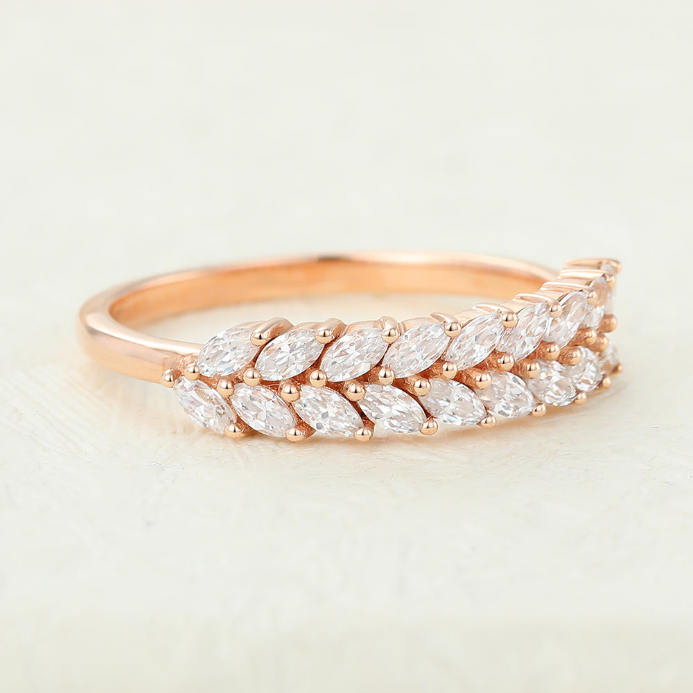 0.72 TCW Marquise Half Eternity Moissanite Wedding Band
