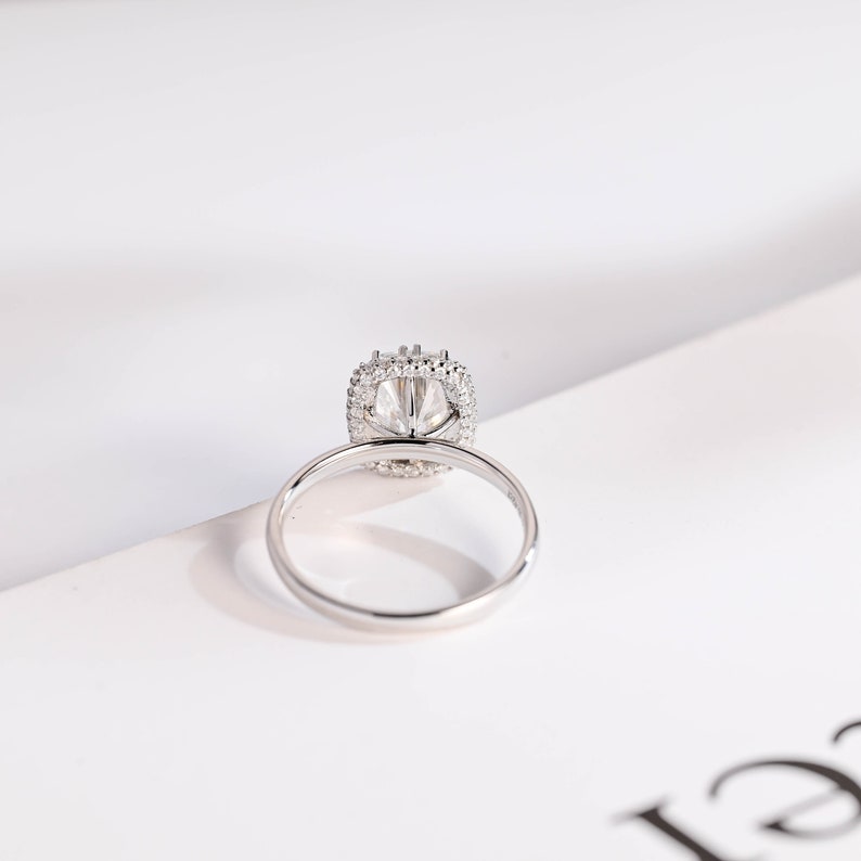 2.0 CT Elongated Cushion Halo Moissanite Engagement Ring