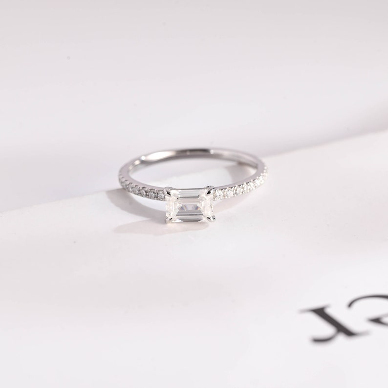 1.5 CT East West Emerald Pave Moissanite Engagement Ring