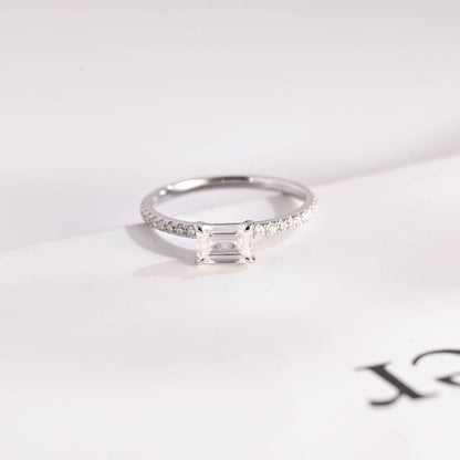 1.5 CT East West Emerald Pave Moissanite Engagement Ring
