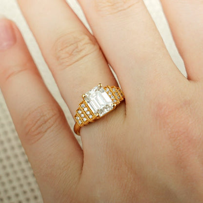 2.0 CT Emerald Cluster Moissanite Engagement Ring