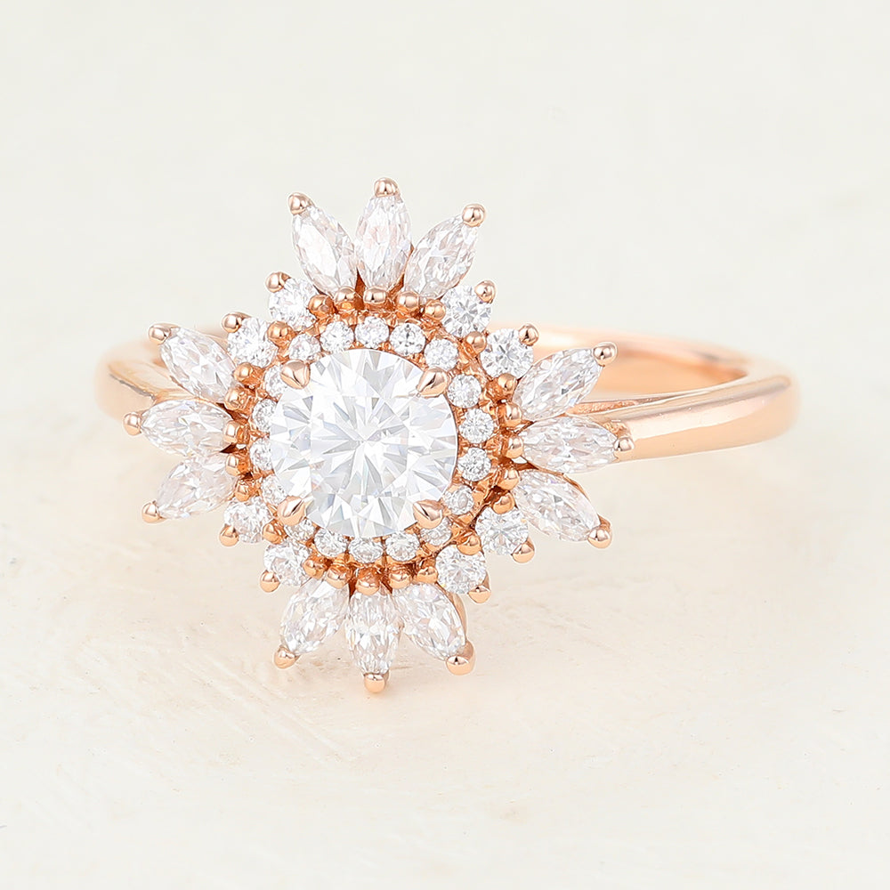 0.41 CT Round Cluster Moissanite Engagement Ring