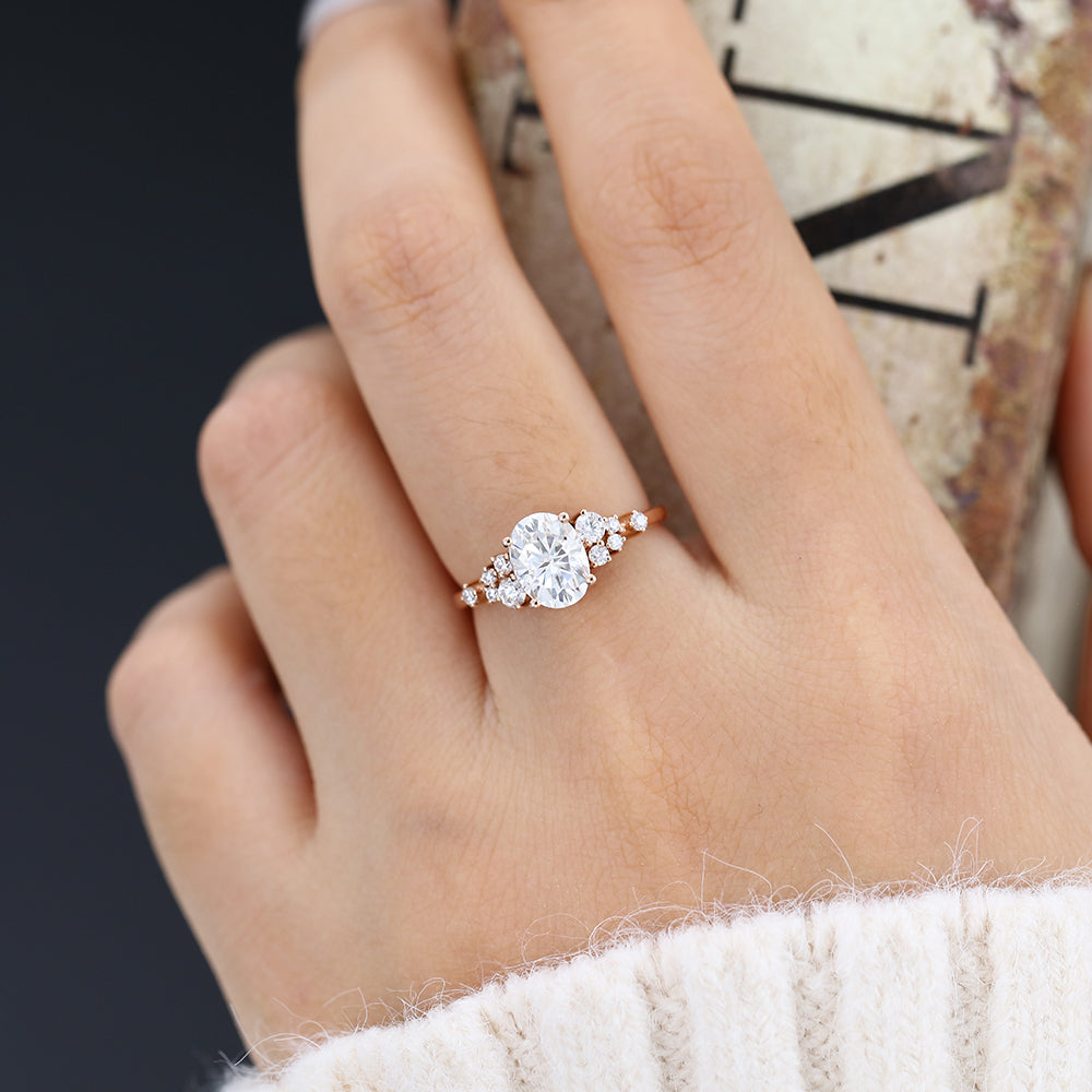 1.33 CT Oval Shaped Moissanite Engagement Ring In Cluster Design